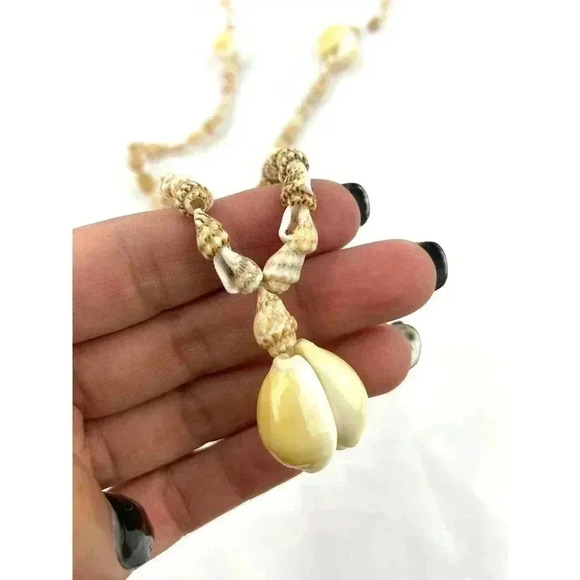 Cowrie Shells Natural Seashells Beaded Long Necklace Handmade 36" - Picture 2 of 10